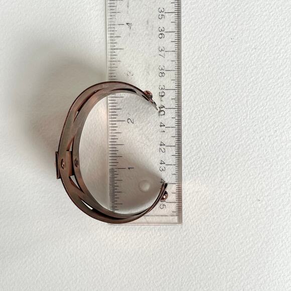 VTG Signed Renoir Copper Brutalist Cuff Bracelet  MCM Woven Riveted Metal Unisex - Picture 6 of 9